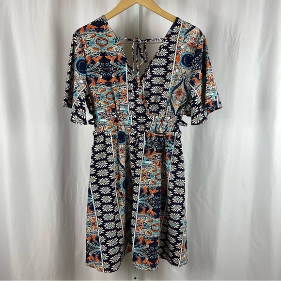 Shein Medium 6 Flowy Abstract Floral Print Dress Side Cut Outs Summer Vacation - Picture 2 of 6